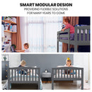 Kingston Slumber Single Bunk Bed Frame Solid Pine Wood Timber, Modular Design, Grey - RnR Galore