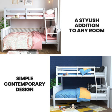 Kingston Slumber Single Over Double Wooden Bunk Bed Frame, Triple Solid Pine 2 - in - 1 Modular Design, Converts to 2 Beds, For Kids, White - RnR Galore