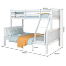 Kingston Slumber Single Over Double Wooden Bunk Bed Frame, Triple Solid Pine 2 - in - 1 Modular Design, Converts to 2 Beds, For Kids, White - RnR Galore