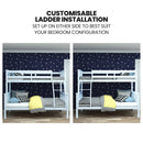 Kingston Slumber Single Over Double Wooden Bunk Bed Frame, Triple Solid Pine 2 - in - 1 Modular Design, Converts to 2 Beds, For Kids, White - RnR Galore