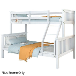 Kingston Slumber Single Over Double Wooden Bunk Bed Frame, Triple Solid Pine 2 - in - 1 Modular Design, Converts to 2 Beds, For Kids, White - RnR Galore