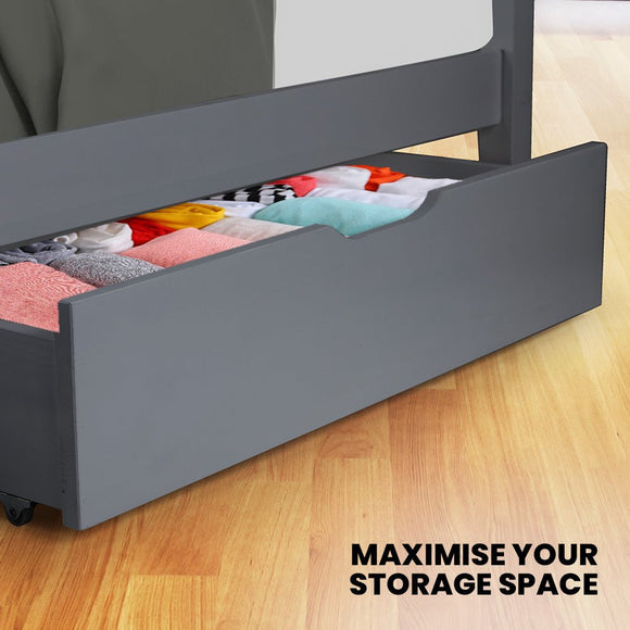 Kingston Slumber Trundle Storage Under Bunk Bed Drawers, 2 Pieces, Grey - RnR Galore