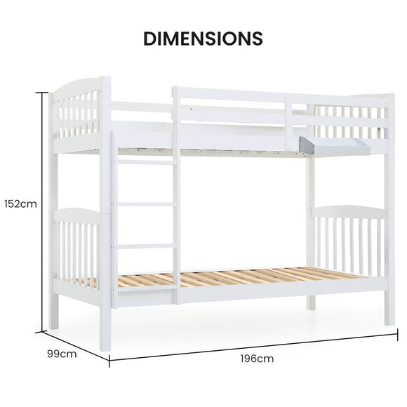 Kingston Slumber Wooden Kids Bunk Bed Frame, with Modular Design that can convert to 2 Single, White - RnR Galore
