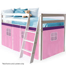 Kingston Slumber Wooden Kids Single Loft Bed Frame - Hiding Space Underneath with Interchangeable Pink and Blue Curtains - RnR Galore