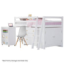 KINGSTON SLUMBER Wooden Kids Single Loft Bed Frame with Pull Out Desk, Storage Drawers, Cabinet - White - RnR Galore