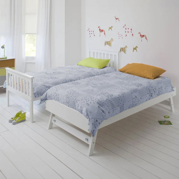 KINGSTON SLUMBER Wooden Single Bed Frame w/ Pop Up Trundle, for Kids Bedroom, White - RnR Galore