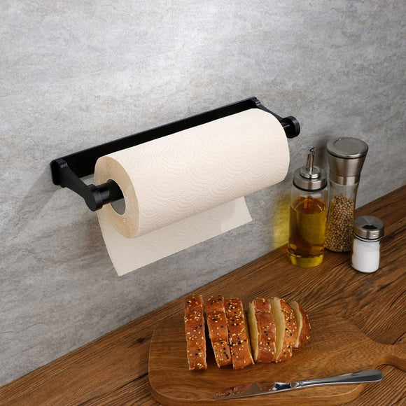 Kitchen Paper Holder Under Cabinet Screw Wall Mount Adhesive Paper Towel Holder Rectangle Black - RnR Galore