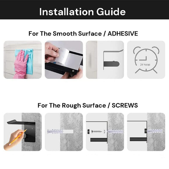 Kitchen Paper Holder Under Cabinet Screw Wall Mount Adhesive Paper Towel Holder Rectangle Black - RnR Galore