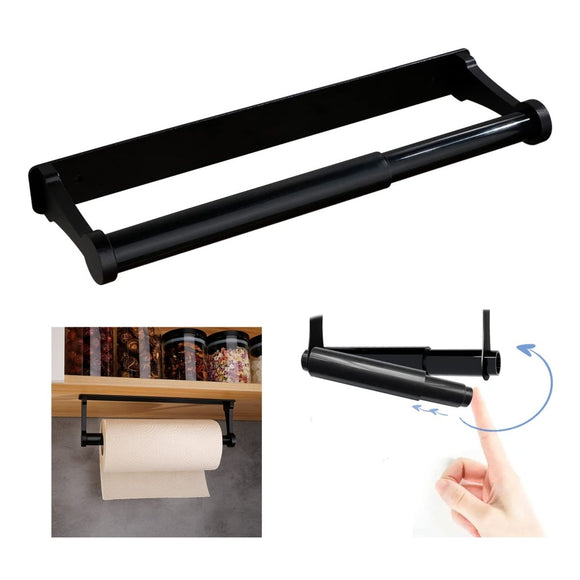 Kitchen Paper Holder Under Cabinet Screw Wall Mount Adhesive Paper Towel Holder Rectangle Black - RnR Galore