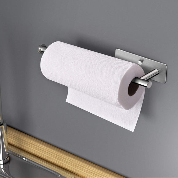 Kitchen Paper Holder Under Cabinet Wall Mount Adhesive Paper Towel Holder Rectangle Silver - RnR Galore