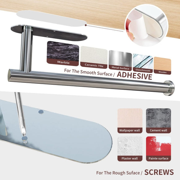 Kitchen Paper Holder Under Cabinet Wall Mount Adhesive Paper Towel Holder Silver - RnR Galore