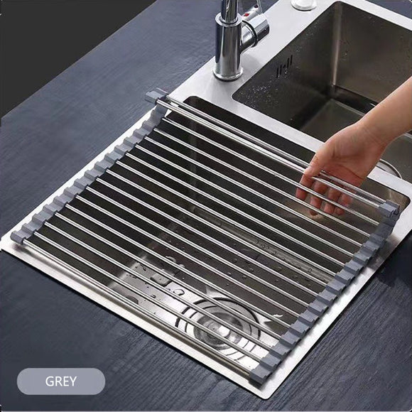 Kitchen Roll - Up Dish Drying Rack Foldable Drainer Over Sink 304 - Stainless Steel(Large:47*37cm) - RnR Galore
