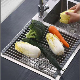 Kitchen Roll - Up Dish Drying Rack Foldable Drainer Over Sink 304 - Stainless Steel(Large:47*37cm) - RnR Galore