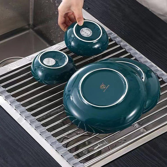 Kitchen Roll - Up Dish Drying Rack Foldable Drainer Over Sink 304 - Stainless Steel(Small:47*24cm) - RnR Galore