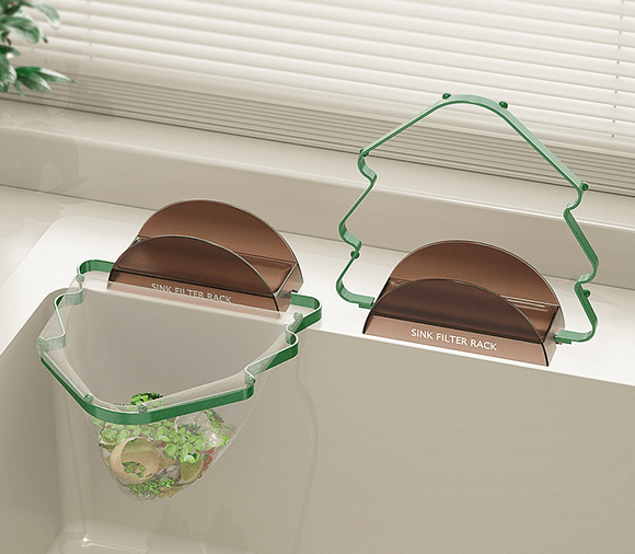 Kitchen Sink Filter Rack with 100 12cm*15cm Mesh Bags, Foldable Food Waste Strainer, Multi - functional Drain Basket（green） - RnR Galore