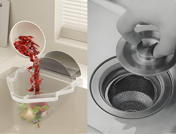 Kitchen Sink Filter Rack with 100 12cm*15cm Mesh Bags, Foldable Food Waste Strainer, Multi - functional Drain Basket（white） - RnR Galore