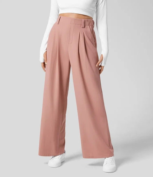 L Pink Drapey High - Waist Wide - Leg Trousers - Loose Fit Casual Long Pants for Women - RnR Galore