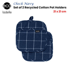 Ladelle Eco Check Navy Set of 2 Pot Holders 21 x 21 cm - RnR Galore