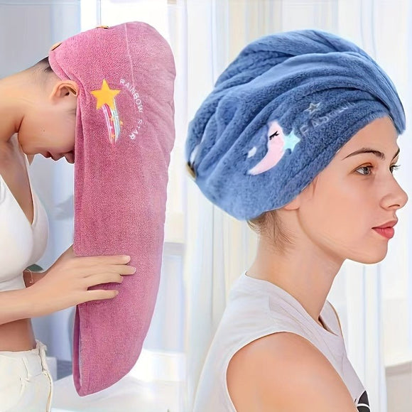 Ladies' Soft Quick - Dry Shower Cap Towel - Delicate Embroidery, Essential for a Refreshing Bath（PINK） - RnR Galore