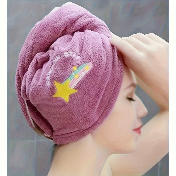 Ladies' Soft Quick - Dry Shower Cap Towel - Delicate Embroidery, Essential for a Refreshing Bath（violet） - RnR Galore
