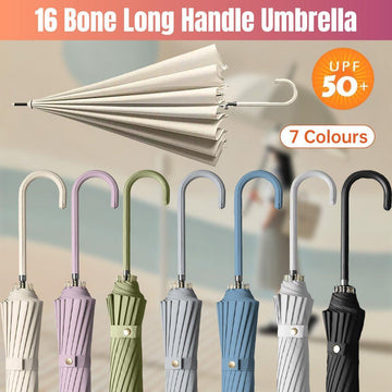 Large 16 Bone Automatic Umbrella Unisex Long Handle Dual Use Rain Sun Umbrella - Green - RnR Galore