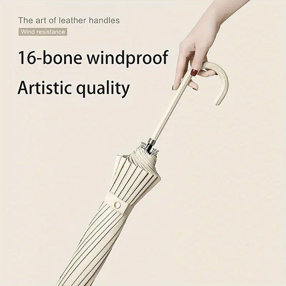 Large 16 Bone Automatic Umbrella Unisex Long Handle Dual Use Rain Sun Umbrella - White - RnR Galore