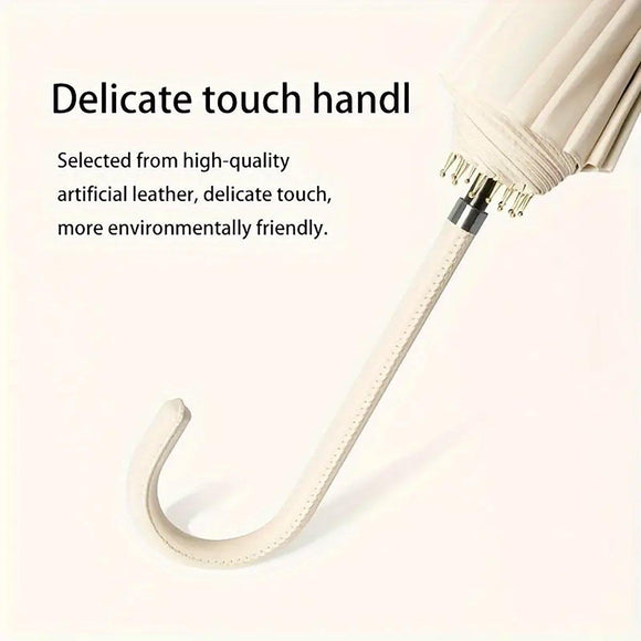 Large 16 Bone Automatic Umbrella Unisex Long Handle Dual Use Rain Sun Umbrella - White - RnR Galore