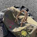 Large Capacity Canvas Travel Duffel Bag with Doodle Print - Weekend & Gym Tote(Coffee) - RnR Galore
