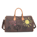 Large Capacity Canvas Travel Duffel Bag with Doodle Print - Weekend & Gym Tote(Coffee) - RnR Galore