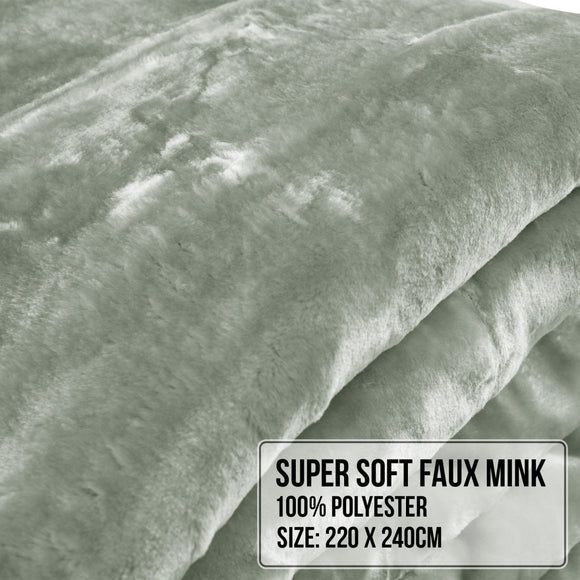 Laura Hill 600 - GSM Mink Blanket Queen Size Double - Sided Soft Plush Bed Faux Throw Rug 220 X 240cm Sage - RnR Galore