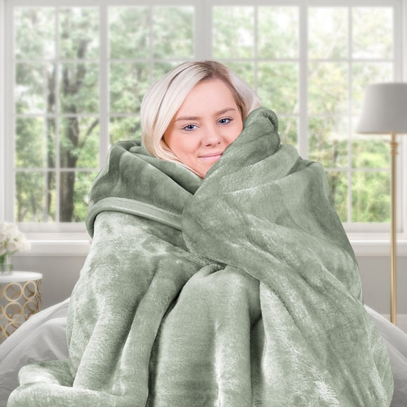 Laura Hill 800 - GSM Mink Blanket Queen Size Double - Sided Soft Plush Bed Faux Throw Rug 220 X 240cm Heavy Sage - RnR Galore