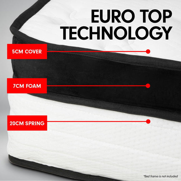 Laura Hill Queen Mattress Bed Size Euro Top 5 Zone Spring Foam 32cm Bedding Pocket - RnR Galore