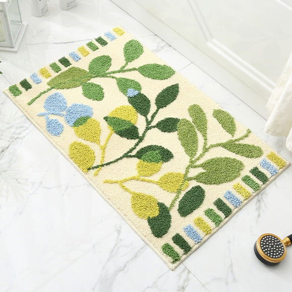 Leaves Jacquard Bathroom Mat - Super Absorbent Non - Slip Rug (40x60cm), Toilet Floor Mat for Bathroom/Bedroom/Entryway - RnR Galore