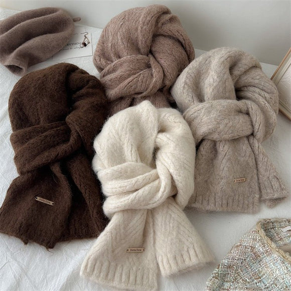 Light Grey Alpaca Wool Blend Solid Color Knitted Scarf for Women Winter New Style Student High Quality Couple Woolen Neck Warmer - RnR Galore
