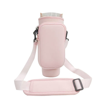 Light - pink Crossbody Tumbler Carrier with Detachable Wallet Pouch and Adjustable Strap - RnR Galore