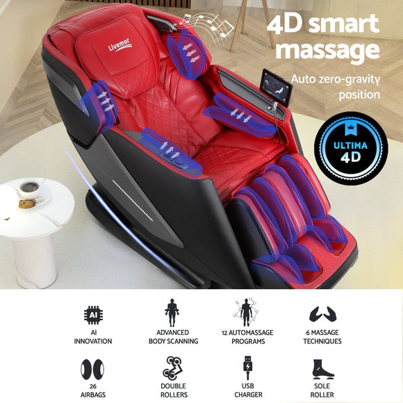 Livemor 4D Massage Chair Electric Recliner Home Massager Red - RnR Galore