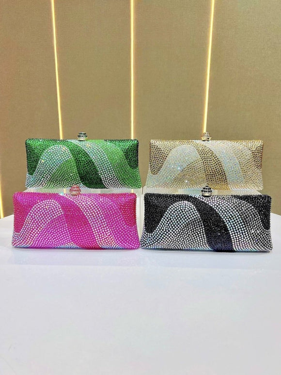 Luxury Black Rhinestone Evening Clutch Bag Women Crystal Sparkle Formal Purse with Chain Strap for Wedding Party Prom - RnR Galore