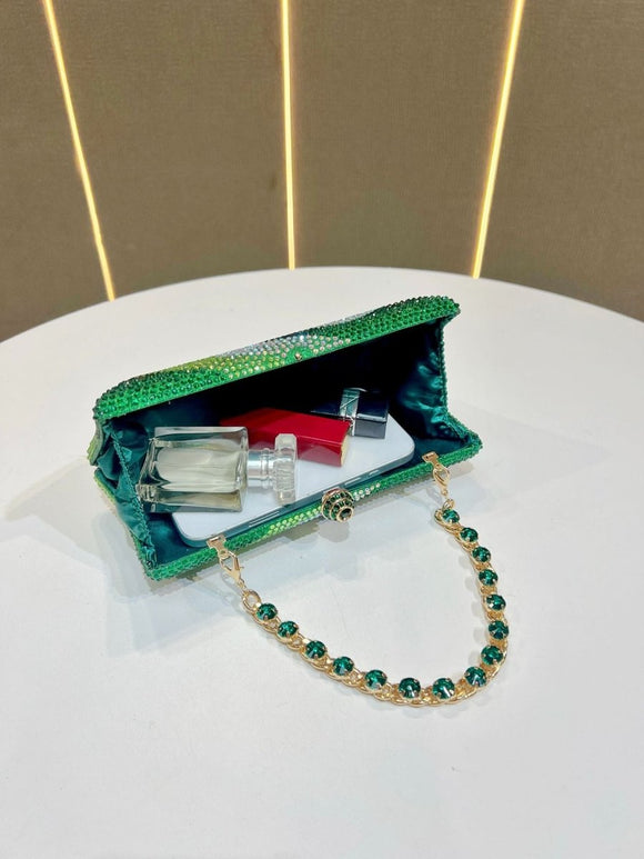 Luxury Green Rhinestone Evening Clutch Bag Women Crystal Sparkle Formal Purse with Chain Strap for Wedding Party Prom - RnR Galore