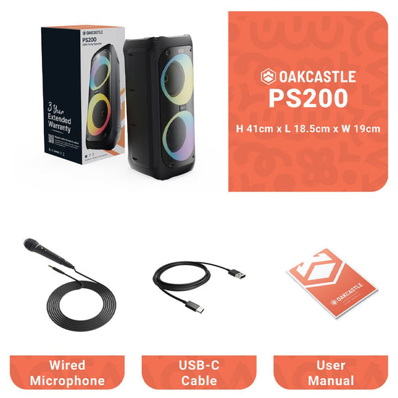 Majority PS200 - Party Speaker 100w Bluetooth Karaoke - DJ - Party - PA System - Black - RnR Galore