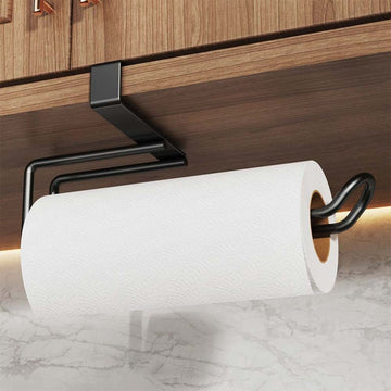 Metal No - punch Roll Paper Rack for Kitchen Cabinet Cling Film Storage Rack - Black - RnR Galore