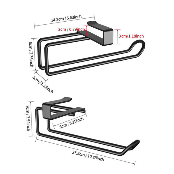 Metal No - punch Roll Paper Rack for Kitchen Cabinet Cling Film Storage Rack - Black - RnR Galore