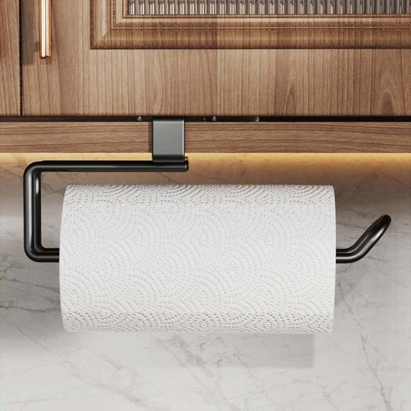 Metal No - punch Roll Paper Rack for Kitchen Cabinet Cling Film Storage Rack - Black - RnR Galore