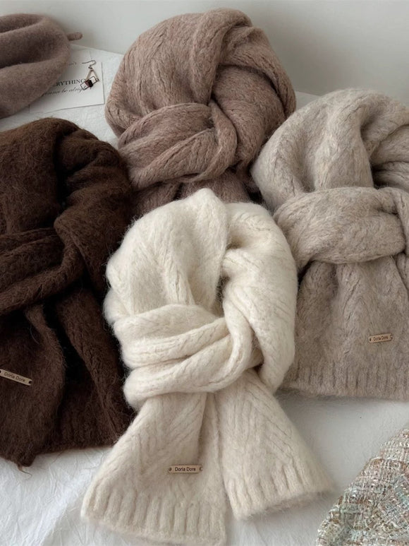 Milk White Alpaca Wool Blend Solid Color Knitted Scarf for Women Winter New Style Student High Quality Couple Woolen Neck Warmer - RnR Galore