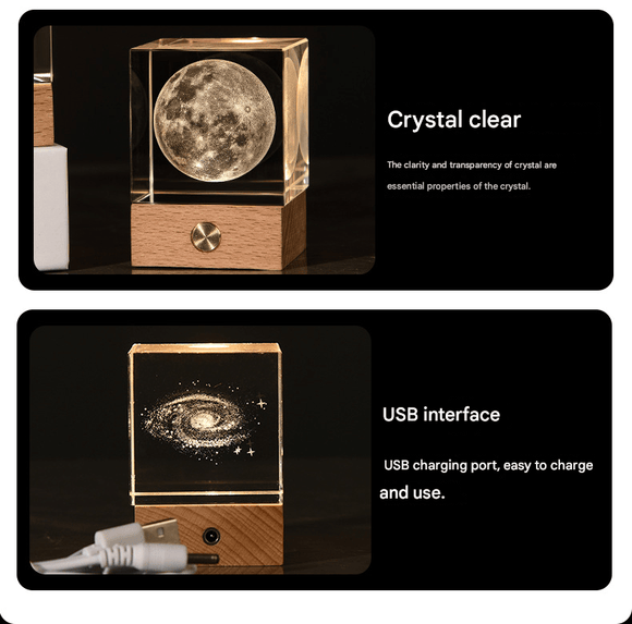 Milky Way Luminous 3D Crystal Cube Night Light - Laser Engraved Artwork with Solid Wood Base - RnR Galore