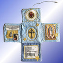 Mini Handcrafted Catholic Pocket Shrine – Foldable Prayer Altar with Silver Cross, Religious Art & Embroidered Prayers, Portable Faith Companion, 6.5 x 5.5 Inches (Purple) - RnR Galore
