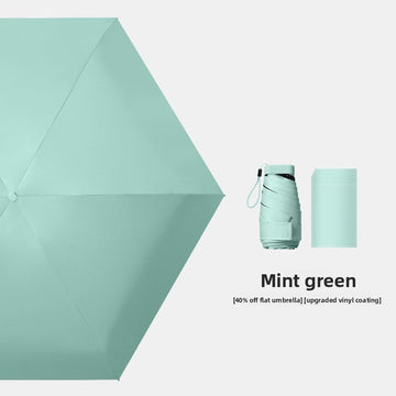 Mint green Compact Mini Travel Umbrella UPF50+ UV Protection Waterproof 6 - Fold Flat Design Lightweight Sun & Rain Parasol for Handbag - RnR Galore