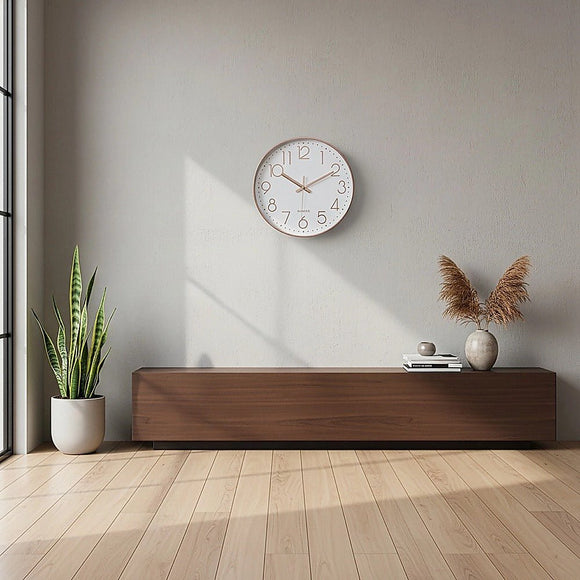 Modern Rose Gold Wall Clock – Silent Non - Ticking Quartz Battery Operated Design - RnR Galore