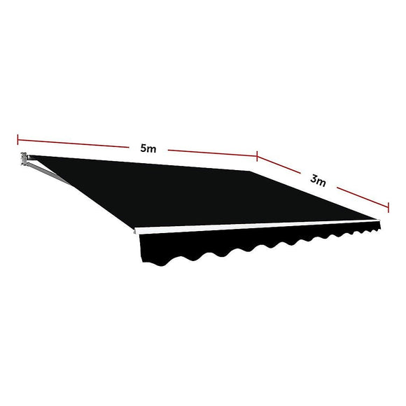 Motorised Outdoor Folding Arm Awning Retractable Sunshade Canopy Black 5.0m x 3.0m - RnR Galore