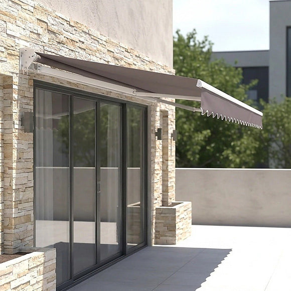 Motorised Outdoor Folding Arm Awning Retractable Sunshade Canopy Grey 5.0m x 2.5m - RnR Galore