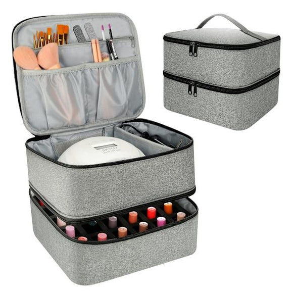 Nail Polish Storage Case with UV Light Gray Professional Organizer for Nail Kits - RnR Galore